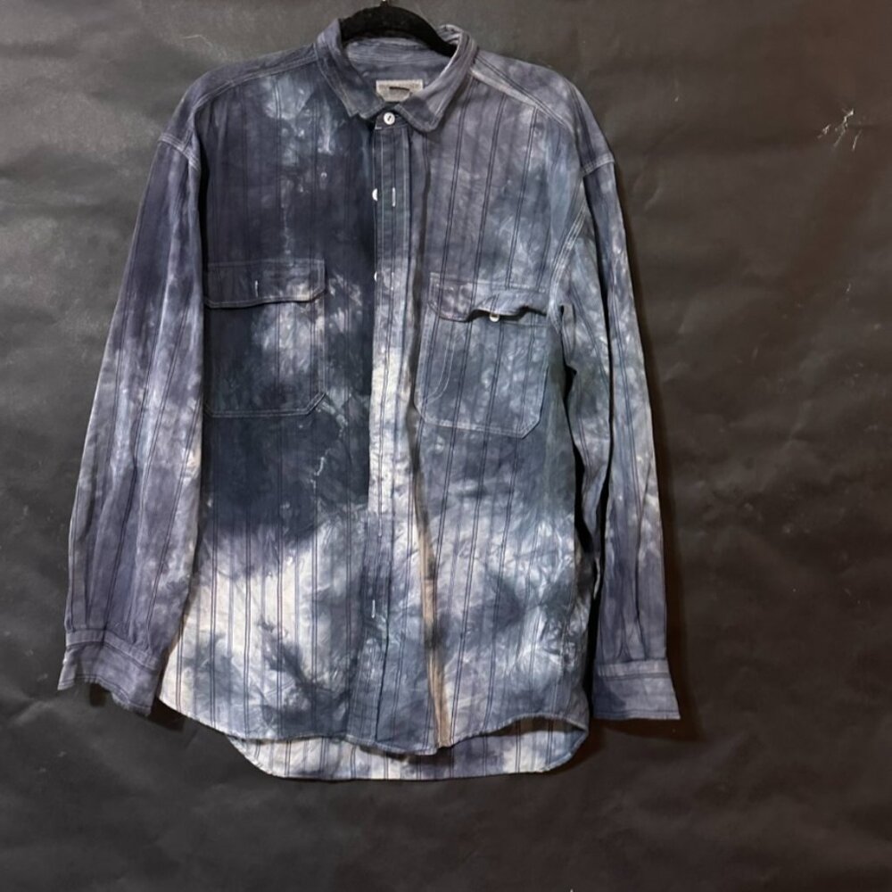 Grunge Banana Republic Shirt Button Up Collar Size Large Blue Tied Dyed Cotton - Picture 2 of 7